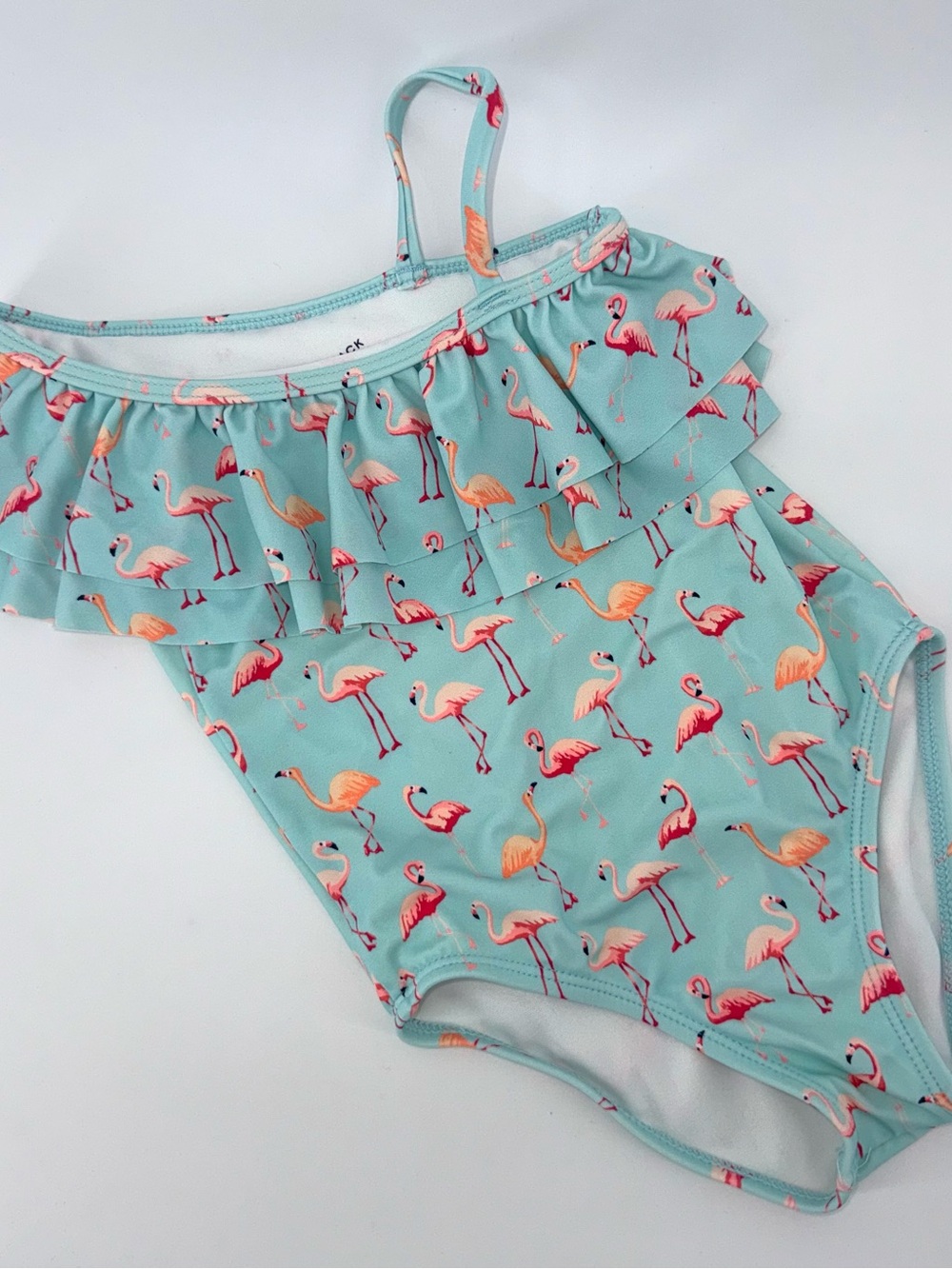 Janie and Jack Girls Flamingo Ruffle One-Piece Swimsuit - Mint